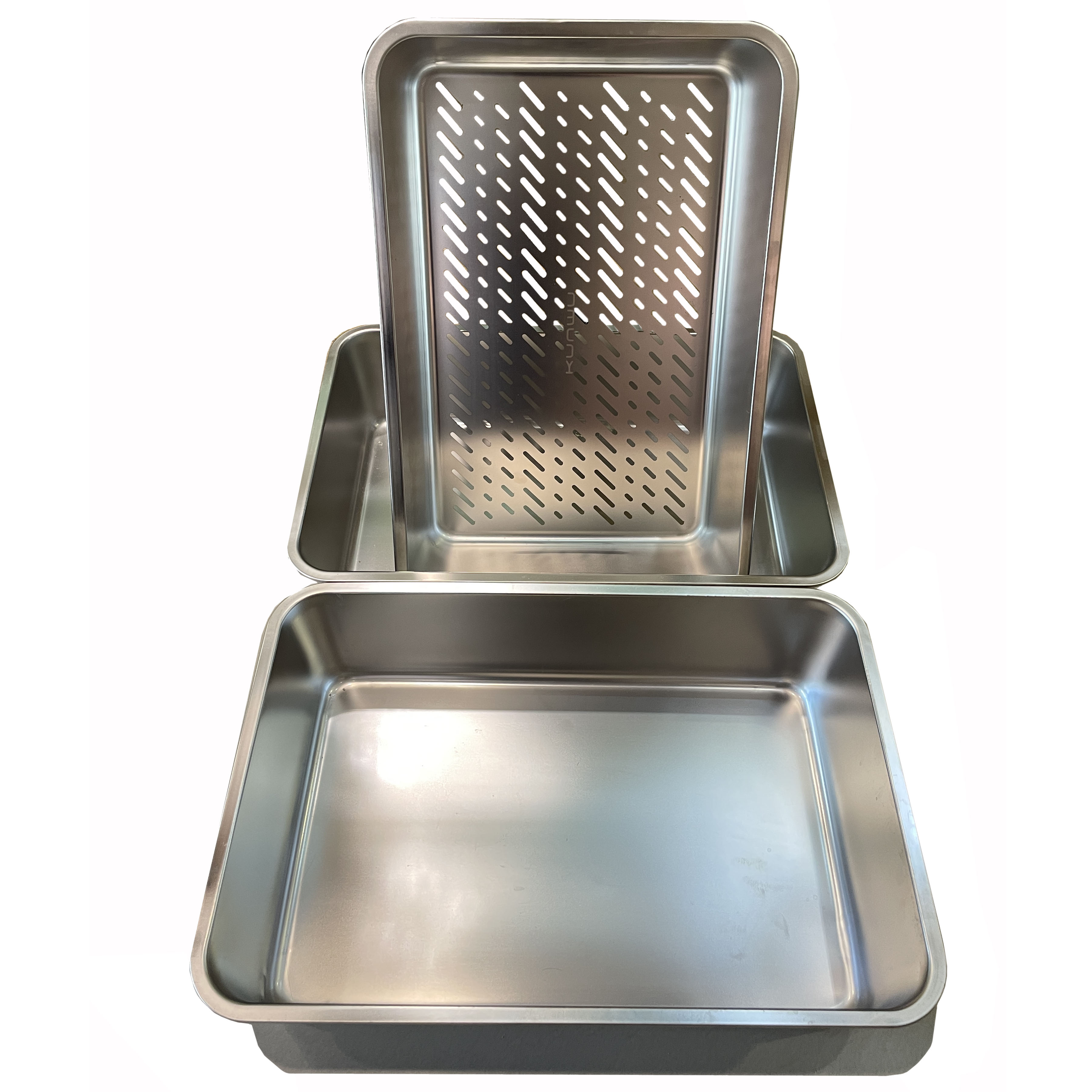 (image for) KUNWU Extra Large Stainless Steel Sifting Litter Box Scoop Free Cat Litter Tray, Corrosion Resistant Easy Clean No Odor Three Pan Set (Extra Large)