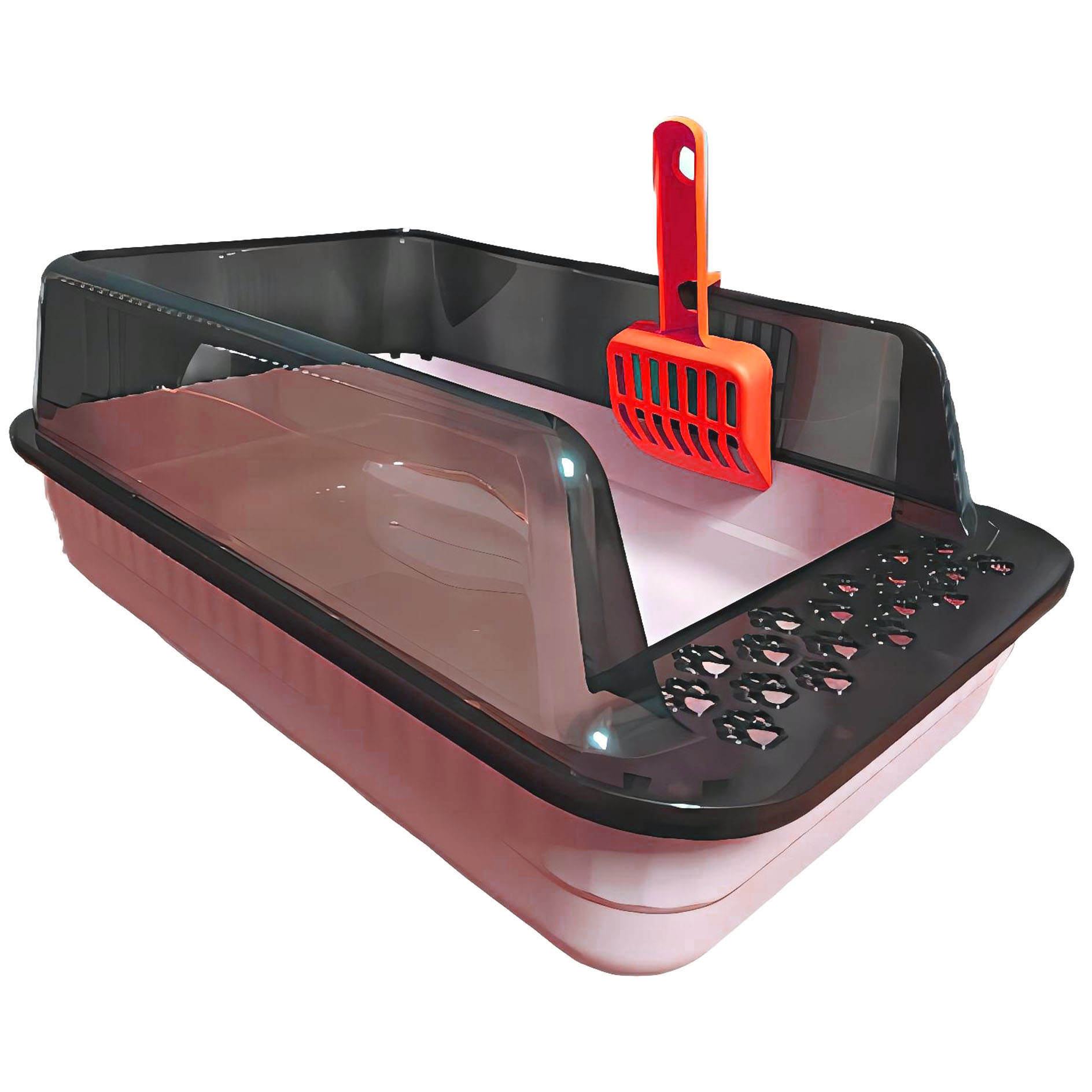 KUNWU Plastic 20" x 14" x 8" Semi-Closed Cat Litter Box with Enclosure Lid and Scoop (Shell Pink) (image for) KUNWU Plastic 20" x 14" x 8" Semi-Closed Cat Litter Box with Enclosure Lid and Scoop (Shell Pink)
