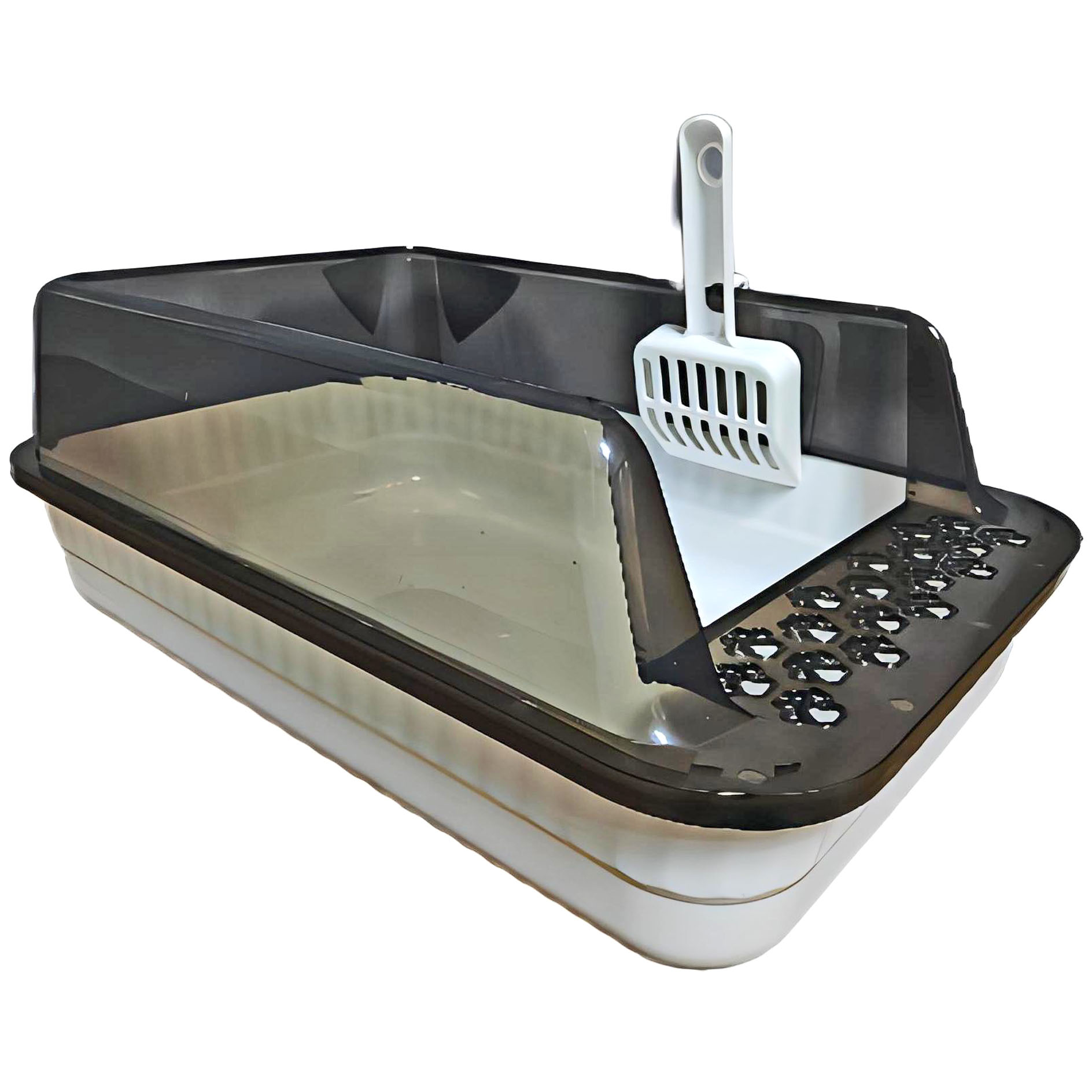 KUNWU Plastic 20" x 14" x 8" Semi-Closed Cat Litter Box with Enclosure Lid and Scoop (White Lilac) (image for) KUNWU Plastic 20" x 14" x 8" Semi-Closed Cat Litter Box with Enclosure Lid and Scoop (White Lilac)