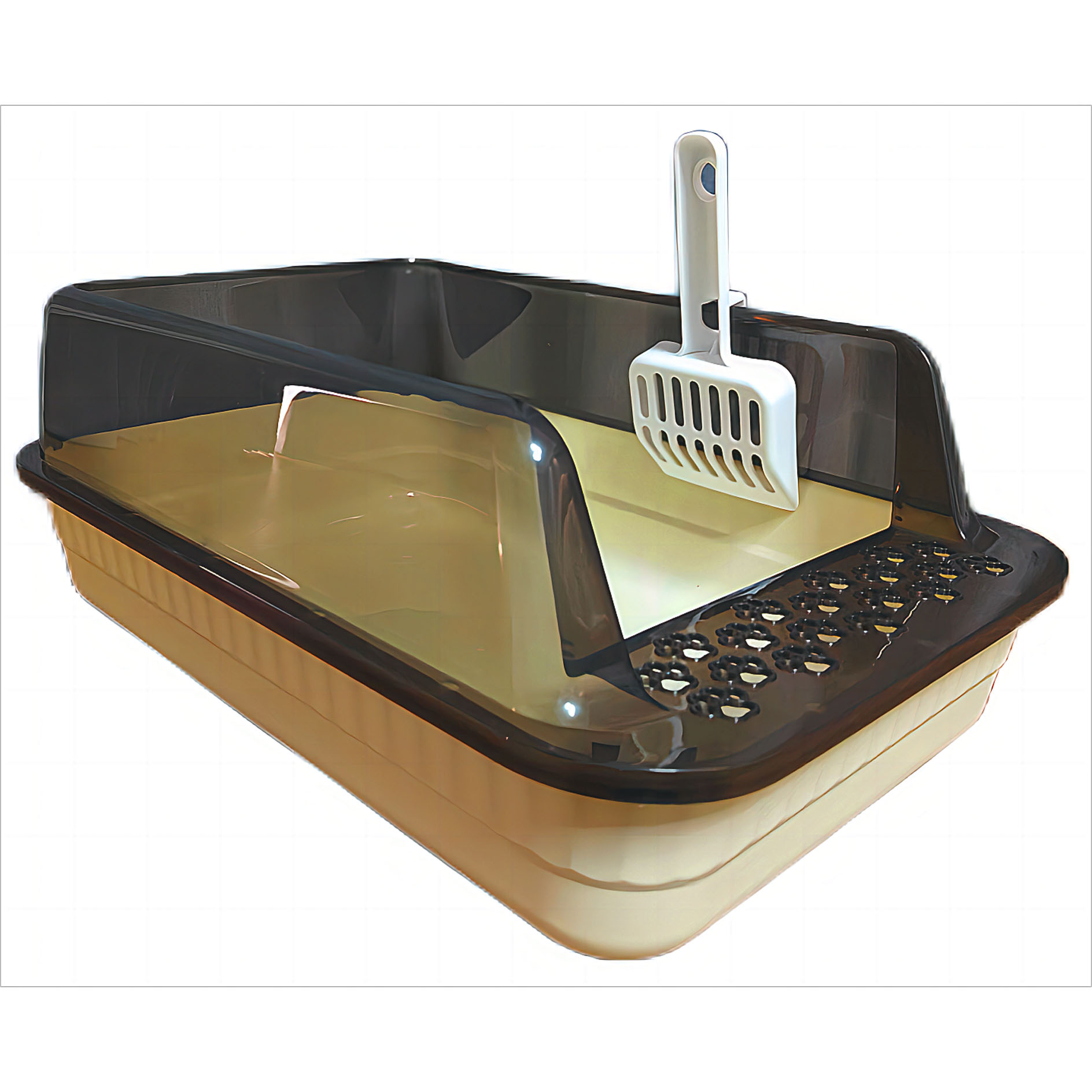 KUNWU Plastic 20" x 14" x 8" Semi-Closed Cat Litter Box with Enclosure Lid and Scoop (Peach Yellow) (image for) KUNWU Plastic 20" x 14" x 8" Semi-Closed Cat Litter Box with Enclosure Lid and Scoop (Peach Yellow)